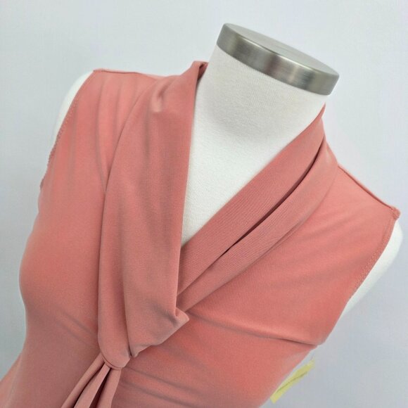 Tiffany & Grey Dusty Rose Knot Front‎ Sleeveless Blouse NWT Petite M Elegant - Picture 6 of 13